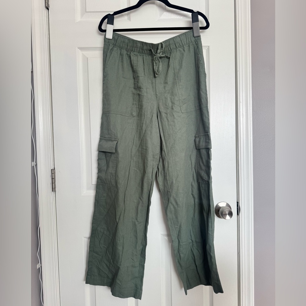 GAP Linen Blend‎ Pull On Cargo Pants Lightweight Green Women's Medium EUC